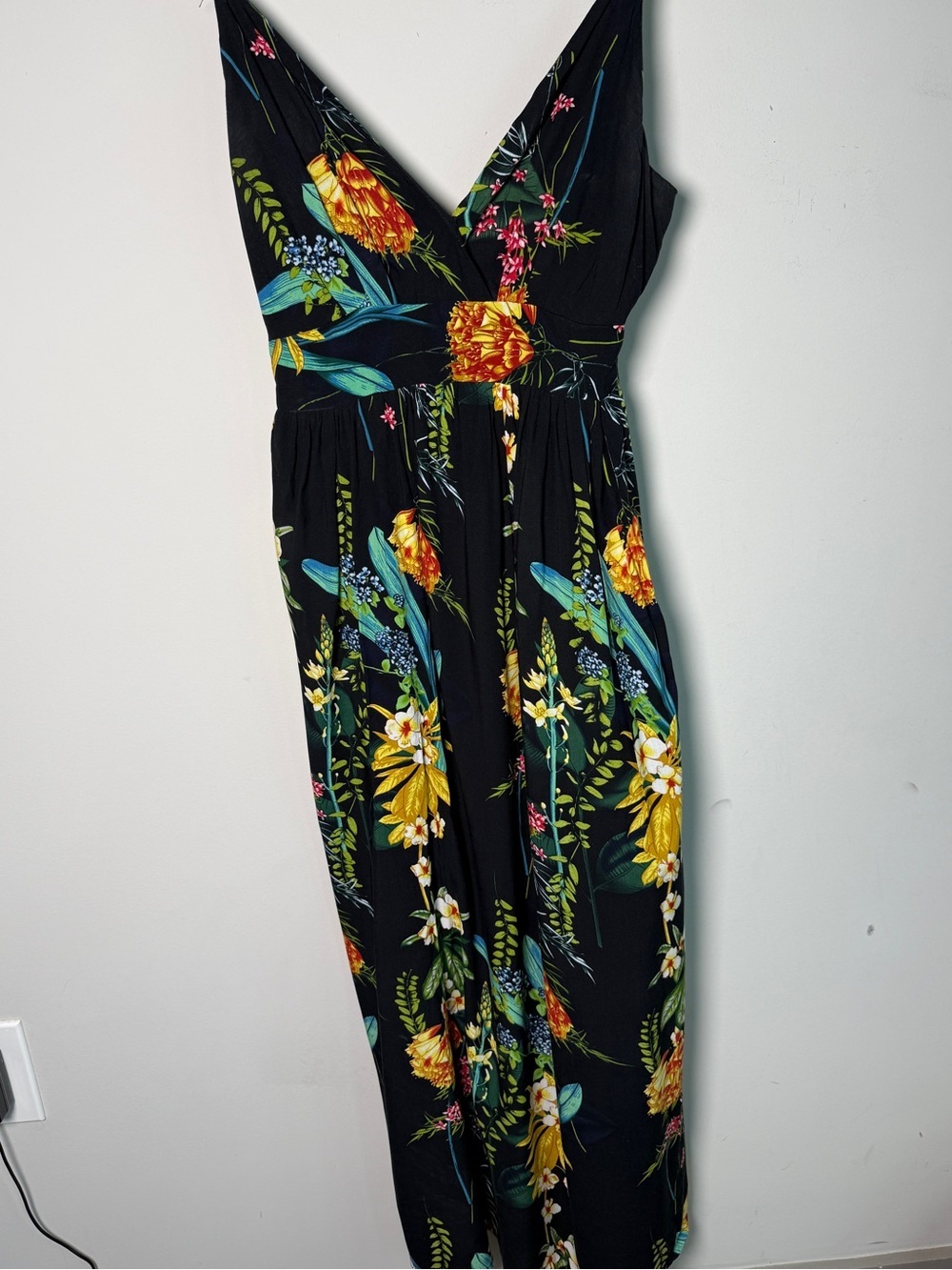 Roman Originals Petite Tropical Floral Maxi Dress V-Neck Smocked Waist XS